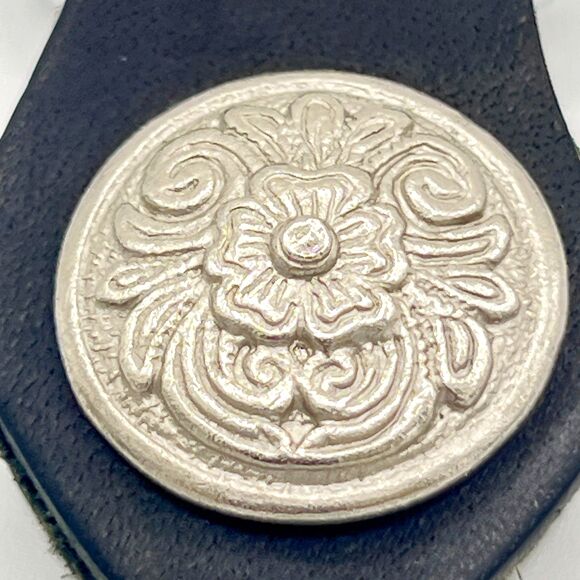 Biker Vest Extenders Set of 4 Western Floral Concho Double Chain Black Silver - Picture 3 of 5